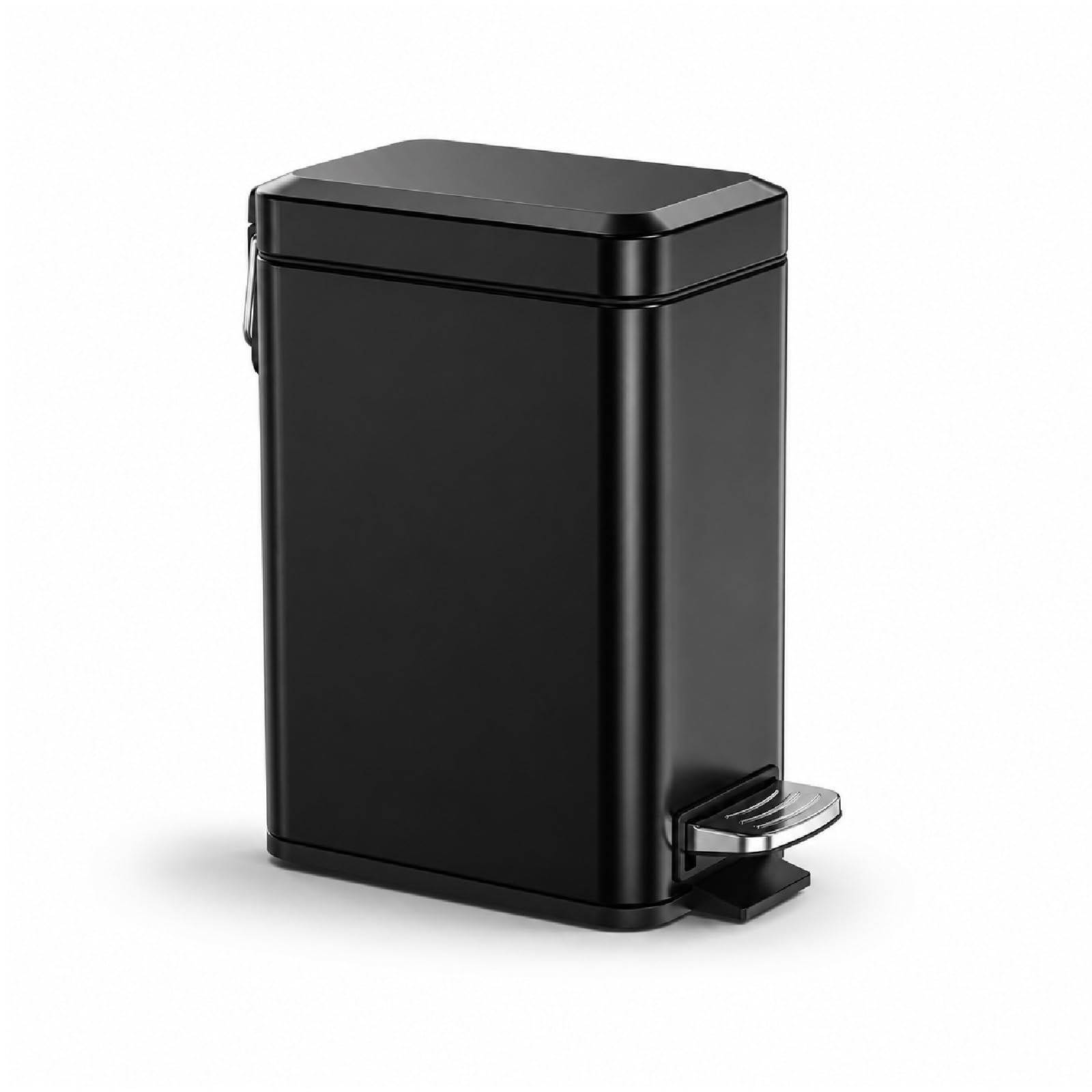 sineng bathroom trash can with lid soft close, 1.6 gallon stainless steel small pedal garbage can with removable inner bucket, waste bin for kitchen bedroom, compact toilet trash bin, black