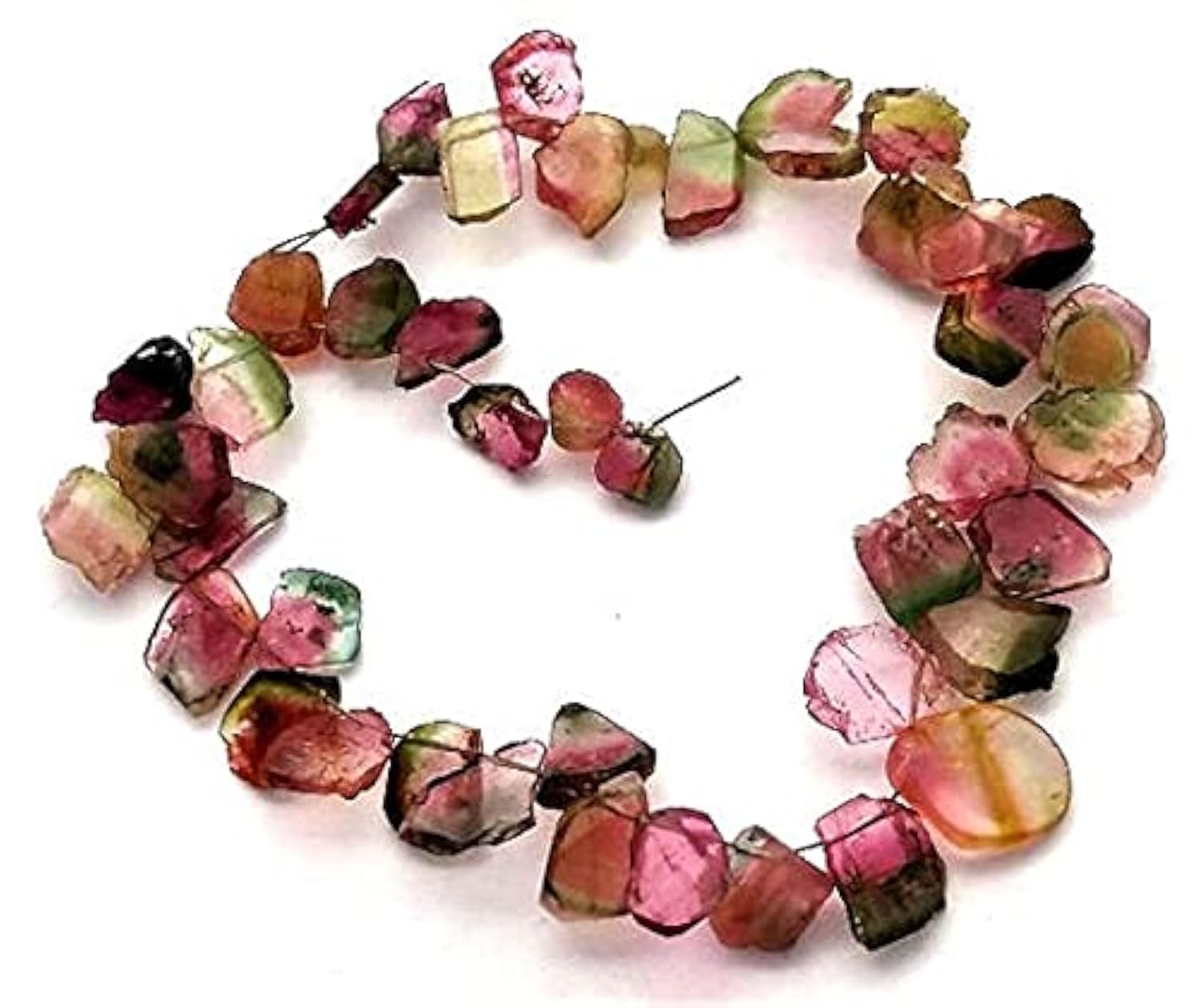 Tranches de tourmaline pastèque naturelle percées LKBEADS 5x6 à 9x12 mm pour enfilage de perles