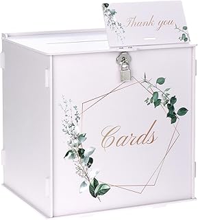 QWORK® 26 CM Elegante Hochzeitskartenbox mit Schloss und Dankeskarte – Weiße PVC-Geschenkbox für Hochzeitsempfang und Partydekoration