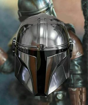 Mandalorian Helmet 18 Guage Steel Medieval Helmet Boba Fatt Mandalorian Helmet,Silver Polish, Medium, Grey