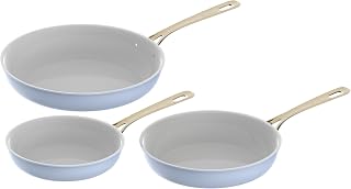 Chef Power Ceramic Cookware Sets, 5Pcs Pots and Pans Set Non Stick, Cookware Set with Stainless Steel Handle, Dishware & Oven Safe, Light Blue and Granite Grey