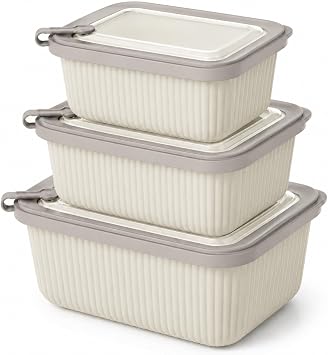 Vakumlu Silikon Kapakl  Plastik Saklama Kab  Seti, 3.5 Litre, Mikrodalga ve Derin Dondurucu  in Sefer Tas , G da Depolama Kutusu, BPA  ermez 600/1100/1800 ml Bej, Dikd rtgen