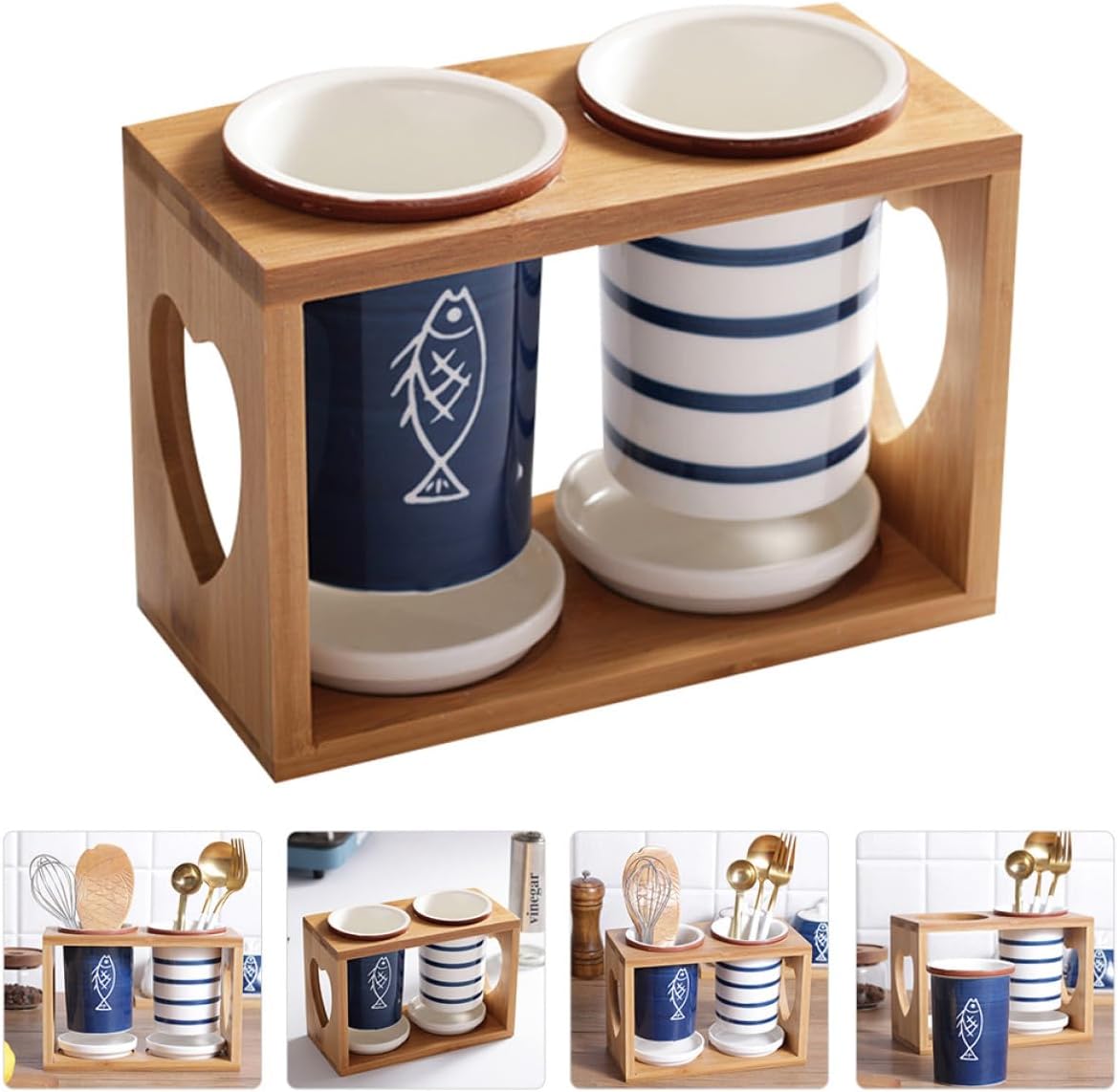 Japanese Style Ceramic Chopstick Rack with Draining Base, Multipurpose Kitchen Storage Canister for Cutlery Organization and Household Use