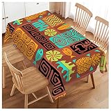 Swono Decorative Rectangle Table Cloth African Pattern, Exotic Geometric Pineapples Fishes Polyester