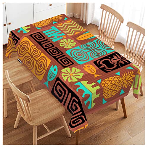 Swono Decorative Rectangle Table Cloth African Pattern, Exotic Geometric Pineapples Fishes Polyester Tablecloth Kitchen Table Cover For Dining Bbq Picnic Coffee Table 50X72, 4-6 Seats #TOP14