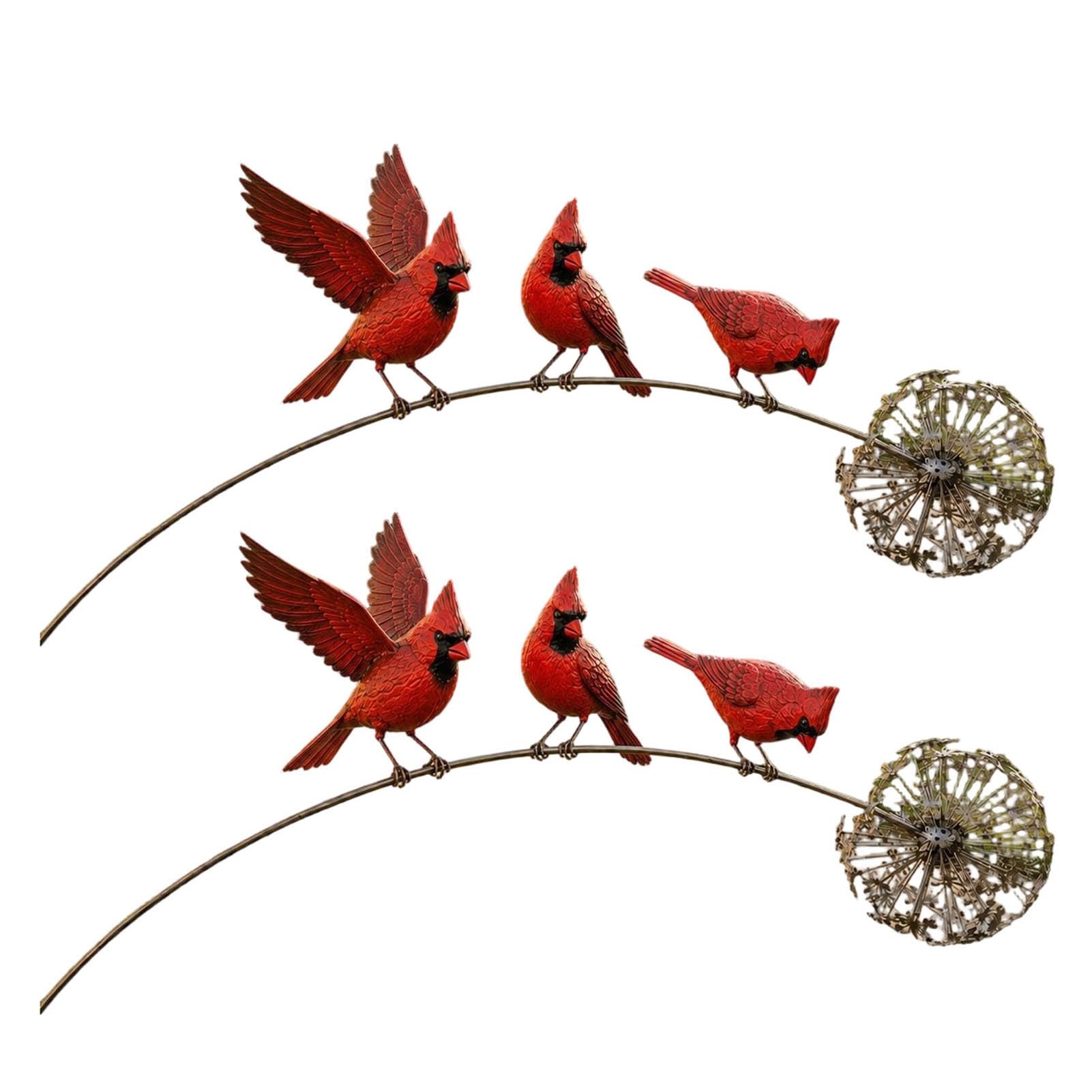 Quoravel Animal Garden Stake, Rustic Yard Art Decorations with Dandelion Accent, Metal Garden Sculpture for Lawn Patio Backyard C 2pcs