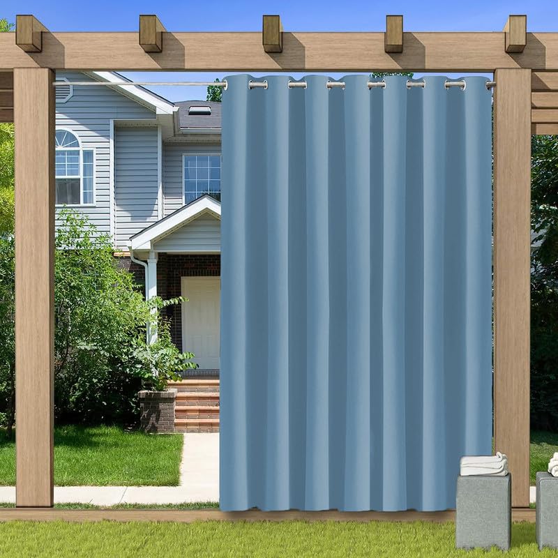 BliRiki Indoor Outdoor Blackout Curtain, Thermal Insulated Waterproof Outdoor Curtains for Patio Gazebo Pergola, Privacy Protection Room Divider Curtain for Bedroom, 1 Panel, W54 xH102, Blue