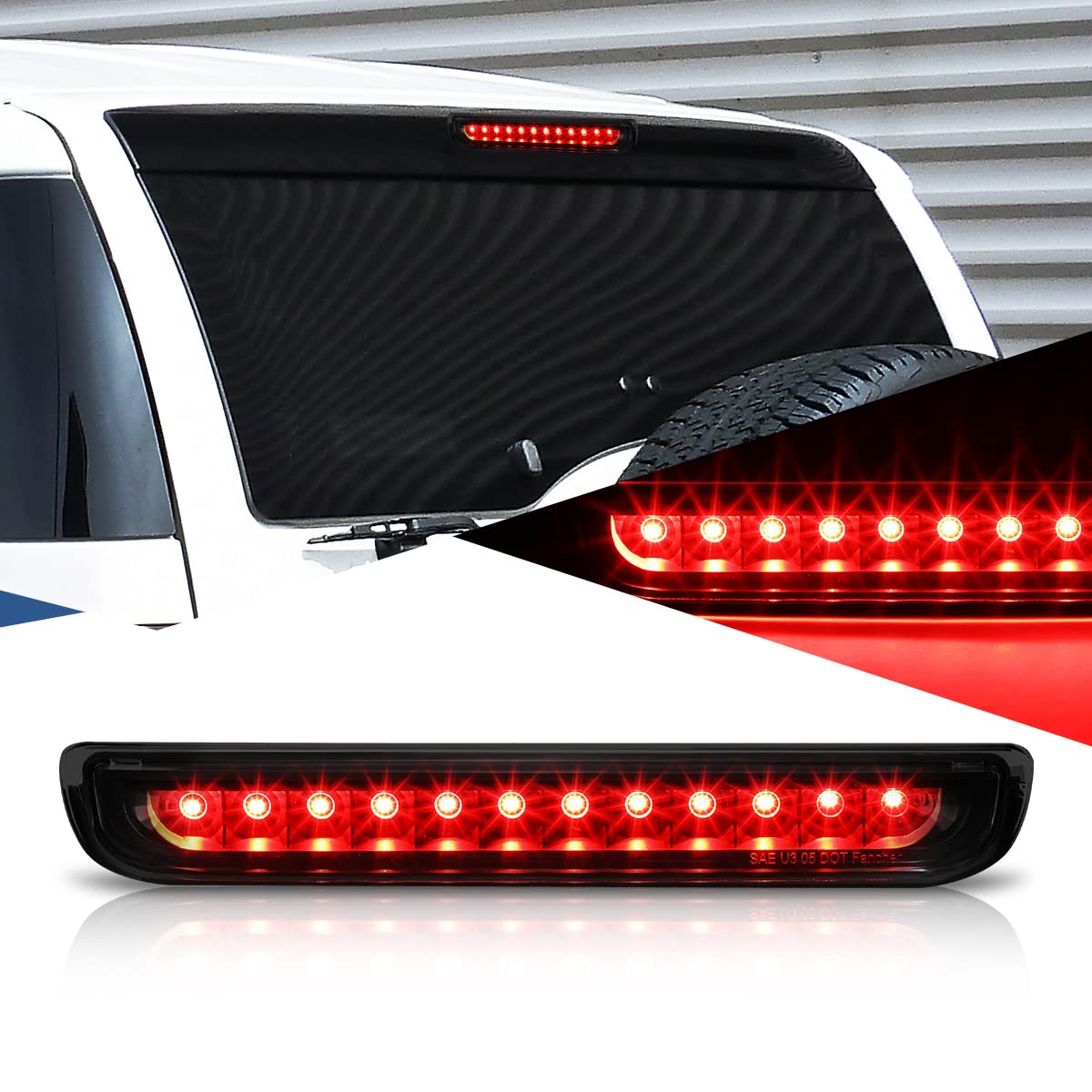 Auto DynastyLED 3rd Third Tail Brake Light Rear High Mount Stop Lamp Compatible with Toyota FJ Cruiser 2007-2014, Black Housing Smoked Lens