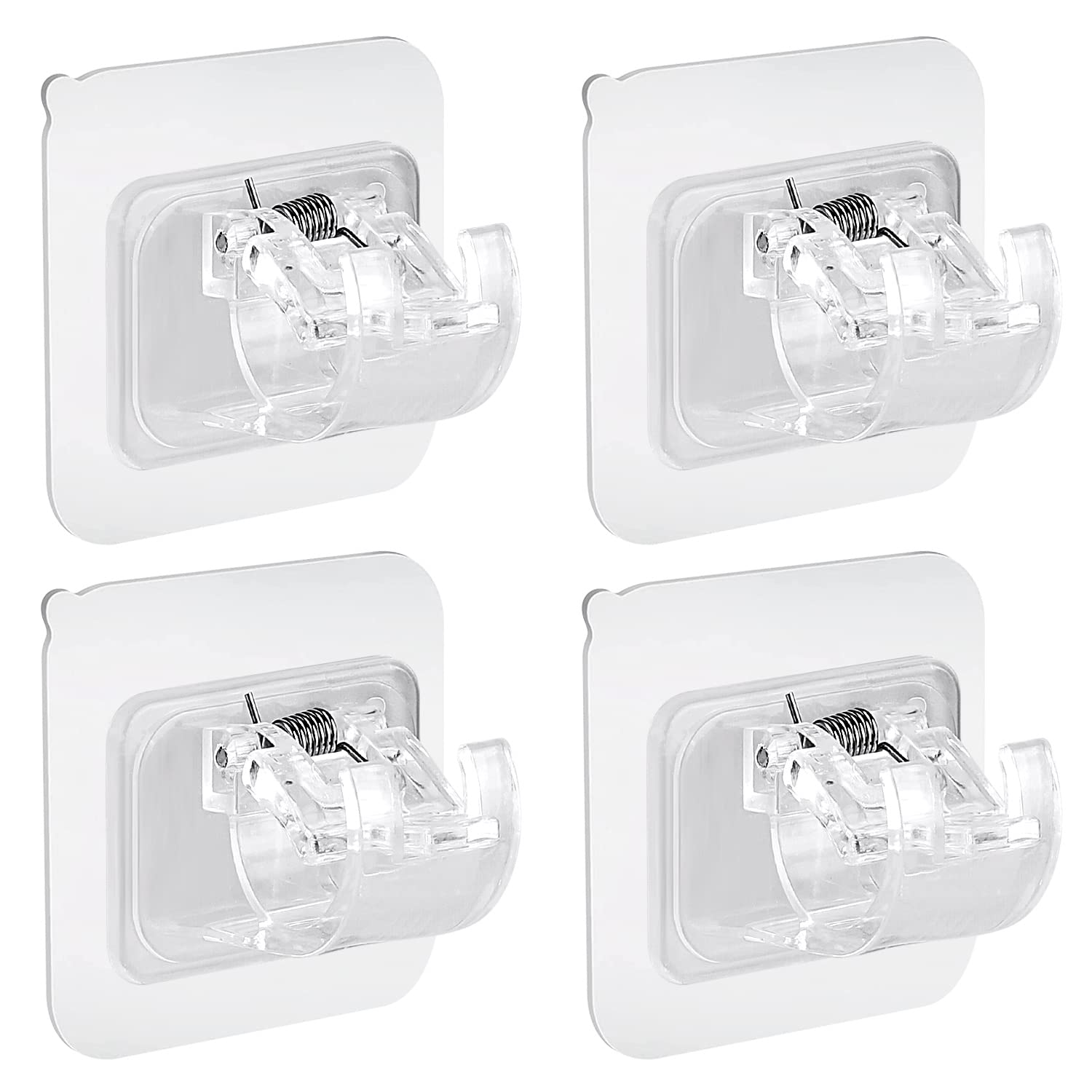 4Pcs Self Adhesive Curtain Rod Bracket No Drill Drapery Hook Holder Fixing Rod Holder Curtain Pole Wall Bracket Towel Rod Hook Home Bathroom Kitchen Hotel Towel Clothes Hanging (Transparent)