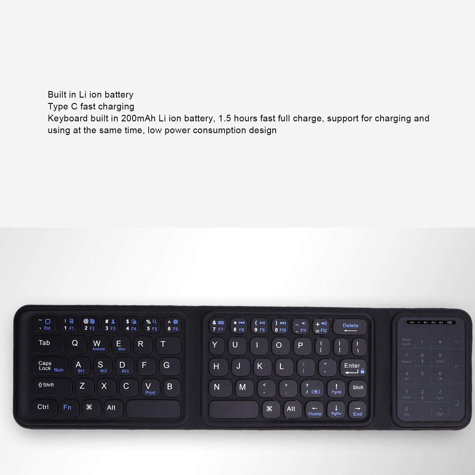 Tosuny Tastiera Bluetooth Pieghevole con Touchpad e Tastierino Numerico, Tastiera Wireless Portatile, USB C Ricaricabile, Ultra Sottile e Silenziosa, Tastiere Pieghevoli da Viaggio