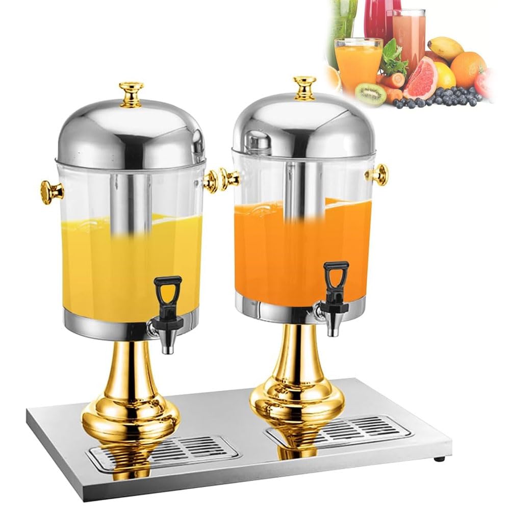 Dispenser Grande per Bevande Fredde da 8/16/24 Litri, Dispenser per Succo in Acciaio Inossidabile con Coperchio Ermetico e Supporto per Rubinetto, Dispenser Commerciale per Bevande Trasparenti