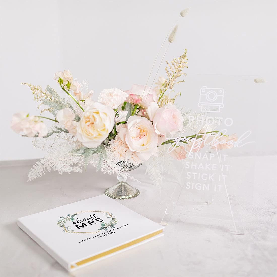 Andaz Press Personalized Geometric Almost Mrs Bachelorette Party Scrapbook Notebook Photo Keepsake Guest Book with Gold Accents Memory Book Gift for The Bride to Be 120 Pages 8.5 x 8.5-Inches