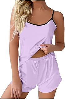 2025 - Conjunto de pijama para mujer, informal, liso, chaleco con tirantes, pantalones cortos, pijama para el hogar, pantalones de pijama, camisones para niñas