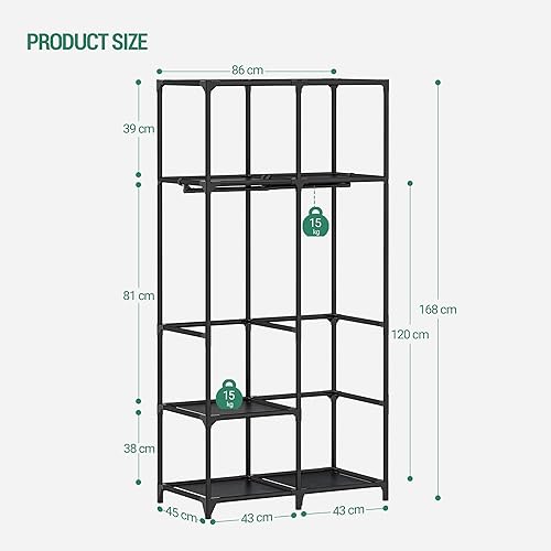 Miniatura 4 de Armario portátil de 66 pulgadas con cubierta de tela para dormitorio, 2 rieles de ropa, 5 estantes de almacenamiento, organizador de almacenamiento