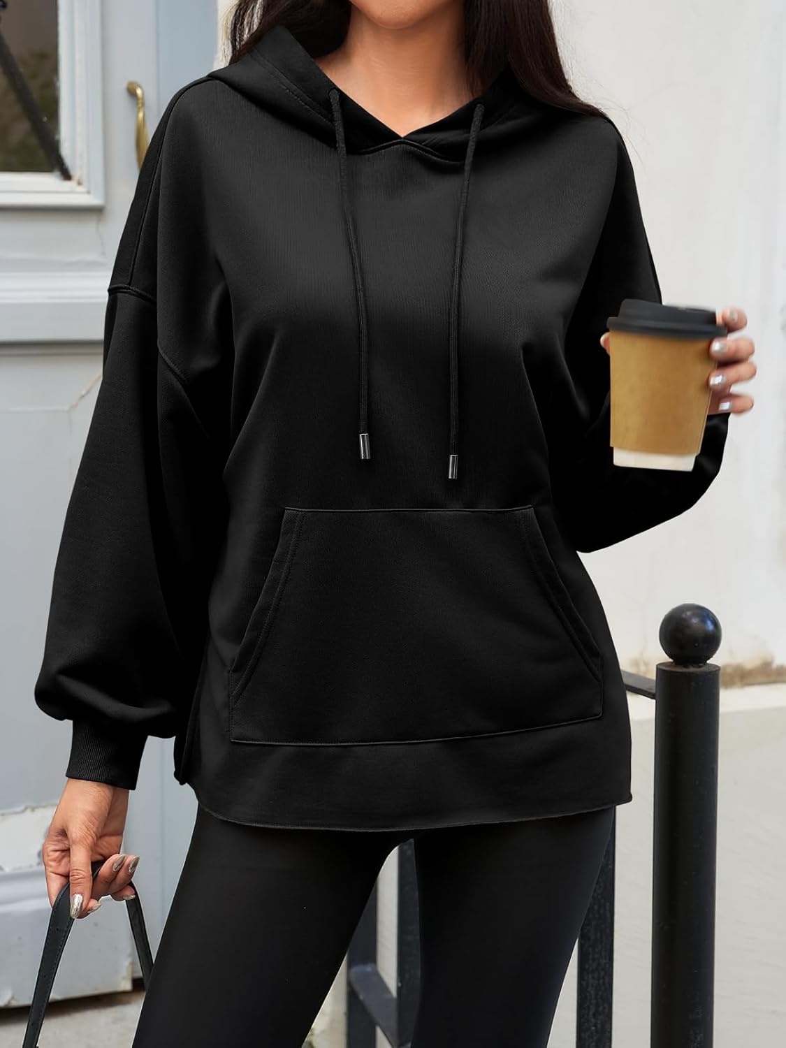 Fisoew Women's Hoodies Oversized Sweatshirts Casual Long Sleeve Side Slit Pullover Tops Fall Winter Outfits with Pocket - Image 2