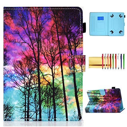 Universal 7 Inch Tablet Case, Techcircle Slim Folio Stand Magnetic Flip Cover with Card Slots+Pen Holder for Samsung Galaxy Tab A 7.0/Tab 2 3 4 7.0, Lenovo Tab 7, LG G Pad F 7.0, Colorful Forest