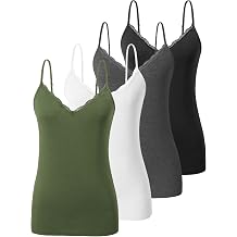 Vislivin Plain Camisole for Women Lace Tank Tops V Neck Adjustable Cami Sexy Undershirts 4 Pack