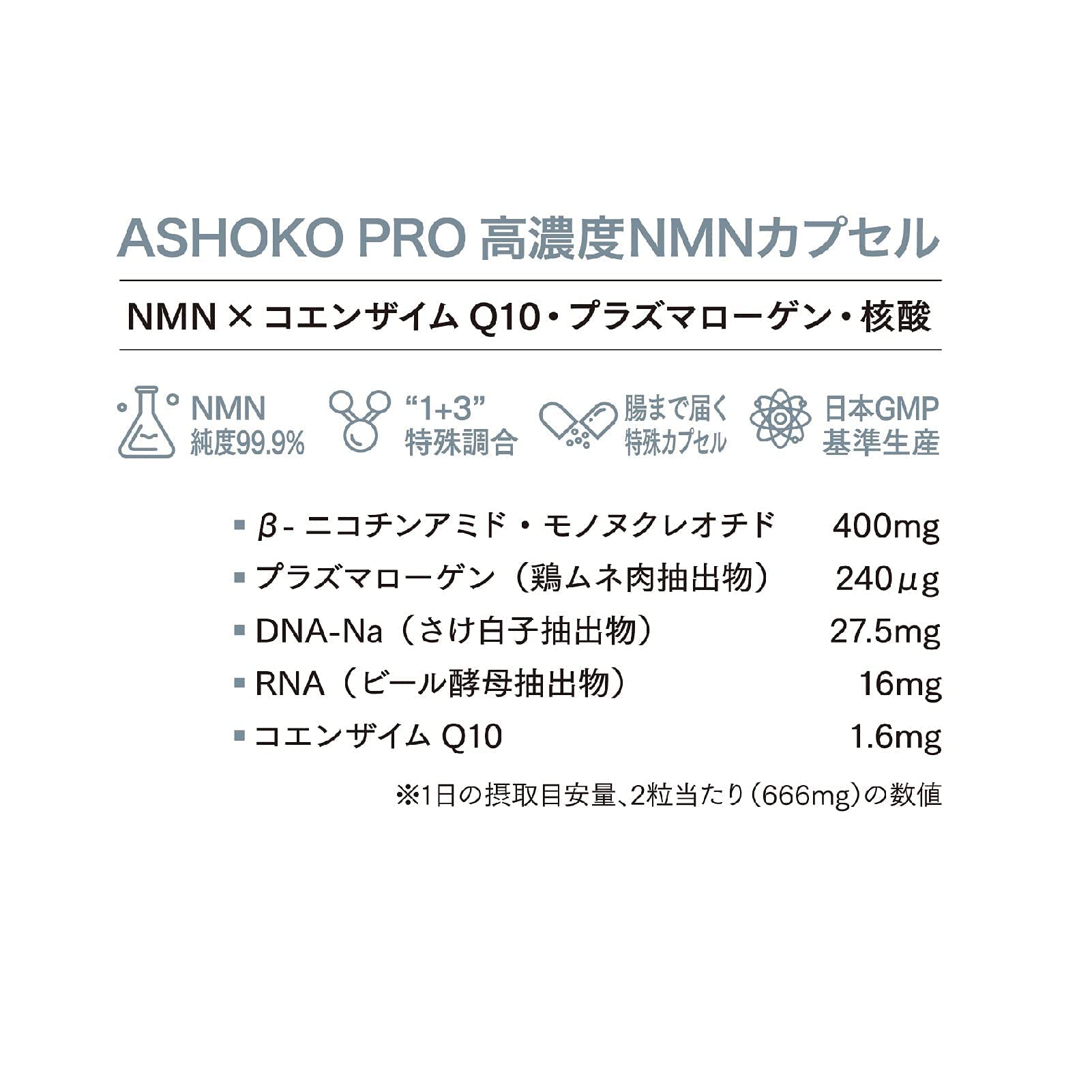 Amazon | Ashoko Pro高濃度NMN純度99.9% 12,000mg（一粒200mg）東大 