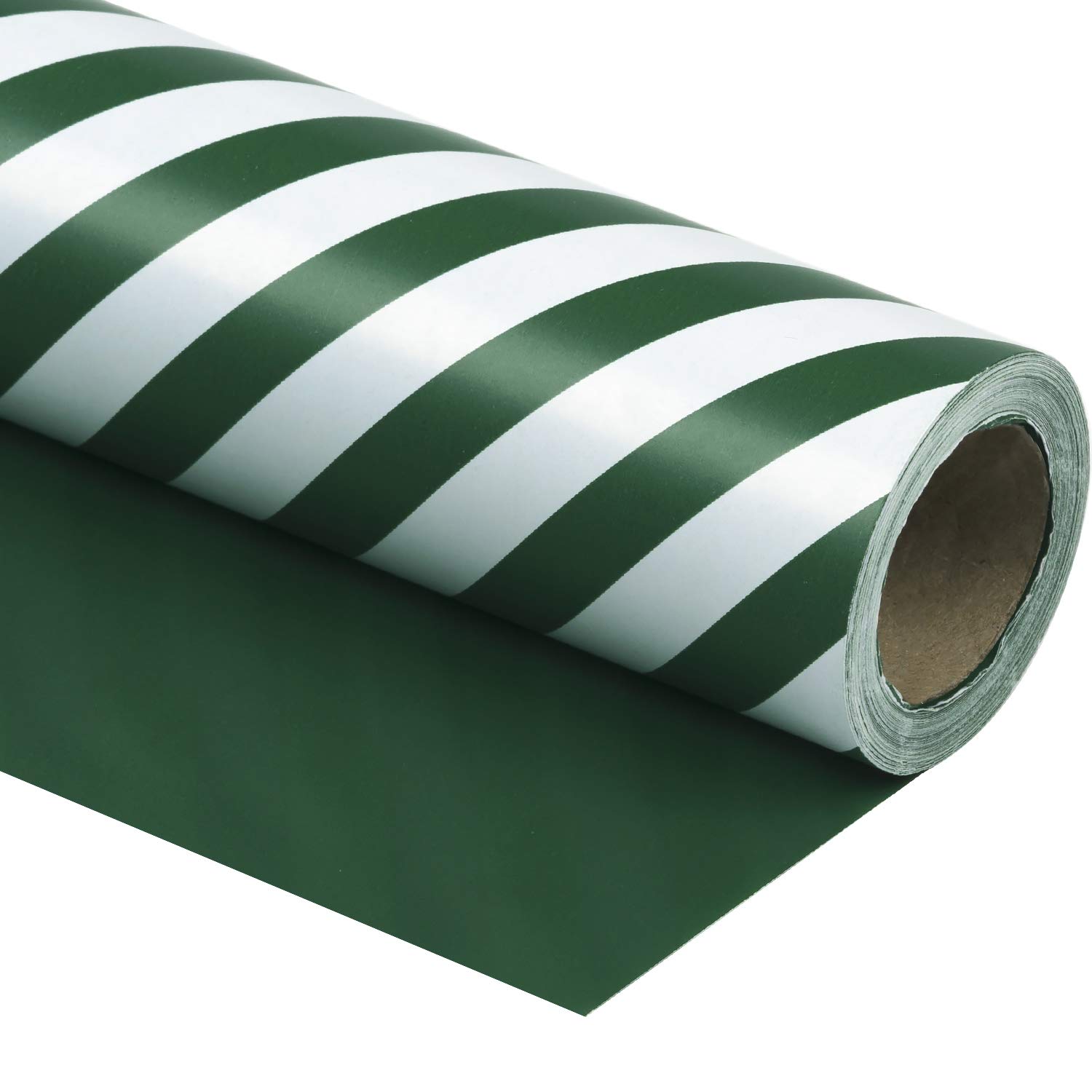 WRAPAHOLIC Reversible Wrapping Paper - Dark Green and Stripes Design for Birthday, Holiday, Wedding, Baby Shower Wrap - 30 inch x 33 feet