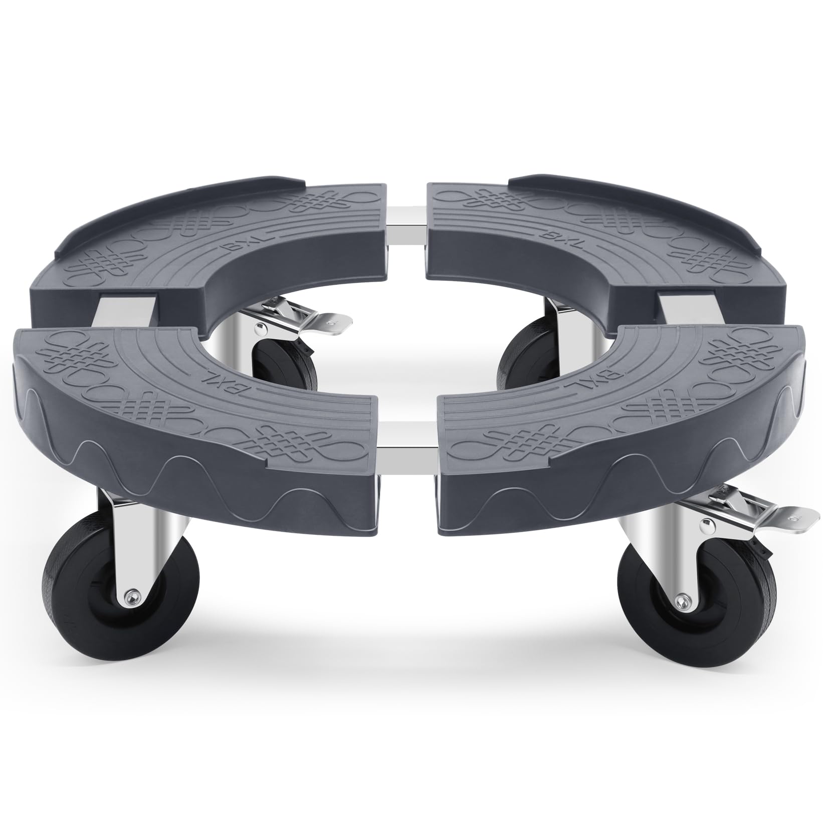 Humagineer Soporte para Plantas de 220KG de Capacidad, Adjustable Plataforma para Macetas de Peso Pesado, Rodillo para Plantas con Tubo de Acero Inoxidable, Base con Ruedas PE para Sombrillas, Gris