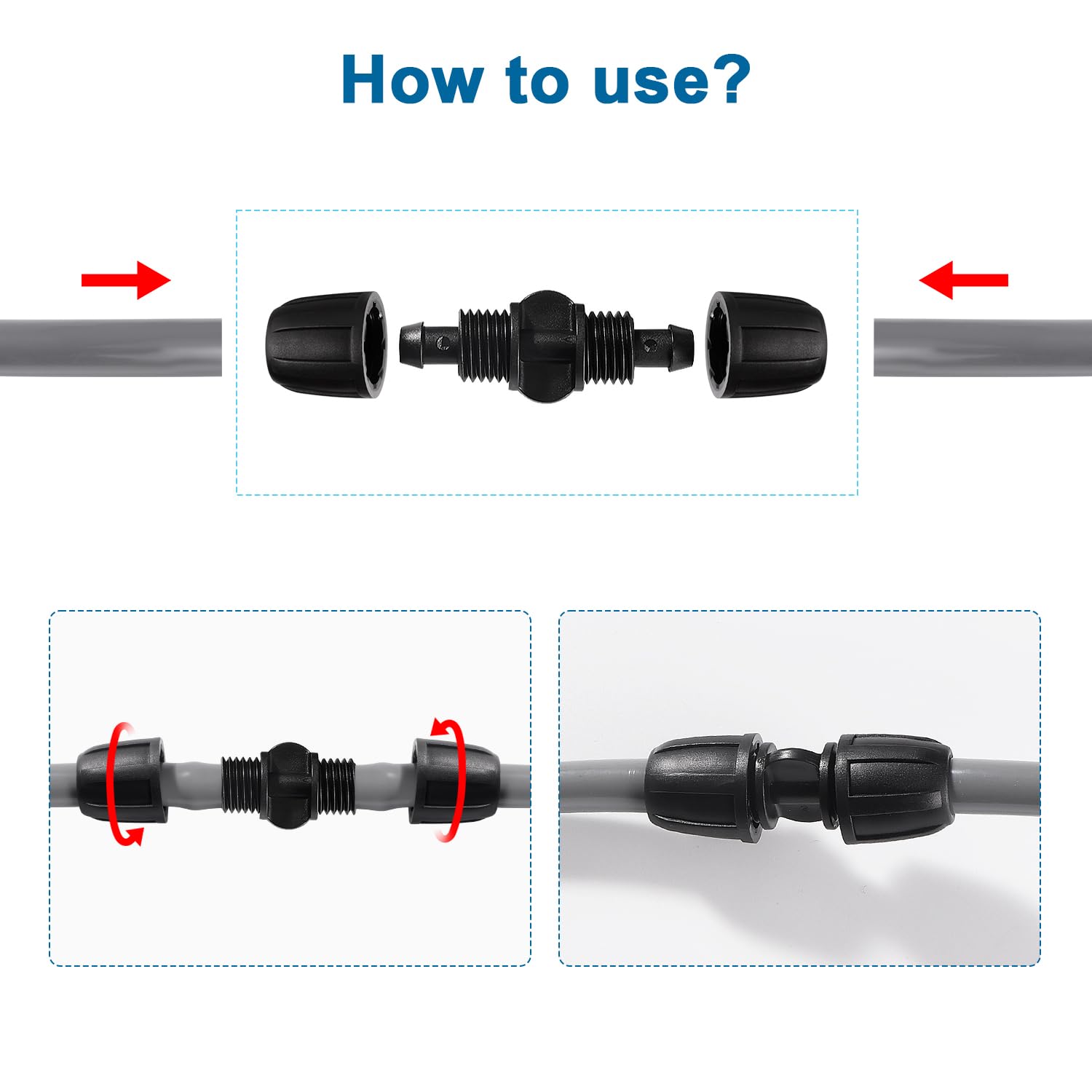 VooGenzek 10 PCS 8/12 mm Drip Irrigation Fittings, Lock Barbed Straight Connectors, Drip Tubing Barbed Connectors - Image 4