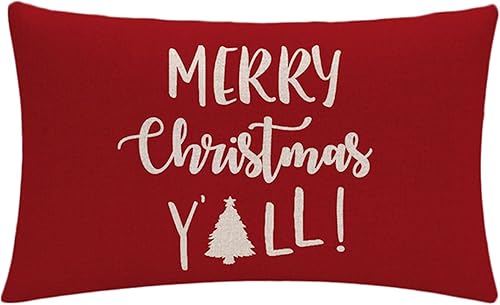 Miniatura 3 de Paquete de 2 fundas de almohada con texto en inglés "Merry Christmas Y'All", color rojo, decoración navideña con diseño de Let It SnowCopo de nieve,