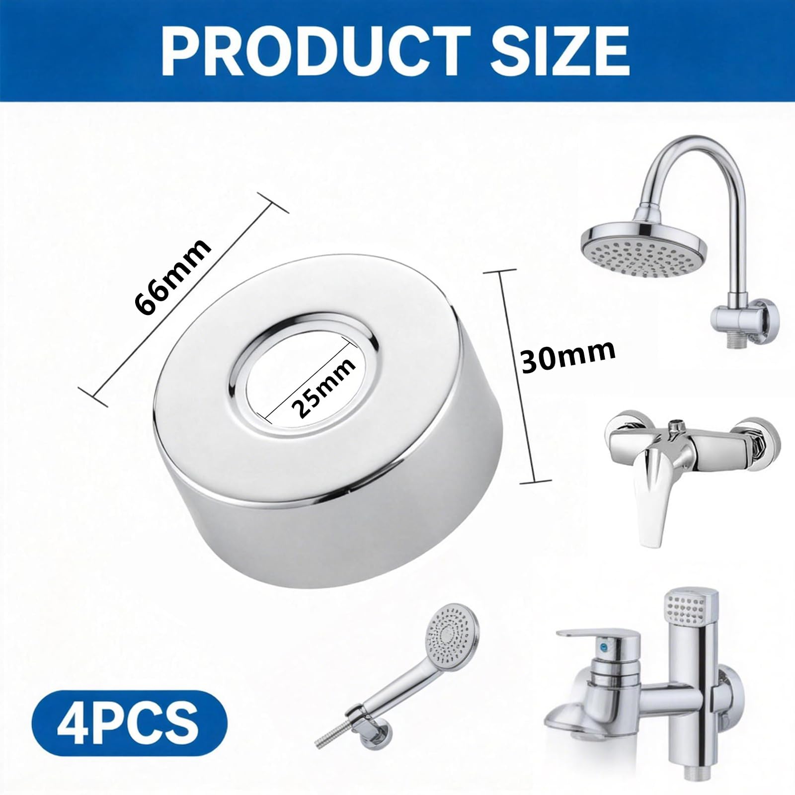 4 Piezas Rosetón Acero Inoxidable (3/4) Ø 27 mm x Ø 66 mm x altura 30 mm, Grifo Rosetón Interior, Acabado Para Grifos De Ducha Y Agua Caliente Grifo De Pared