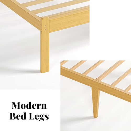 Miniatura 7 de Askeld Base de cama individual de madera con cabecero, plataforma de bambú sólido de 14 pulgadas de alto, no necesita somier, marco de cama