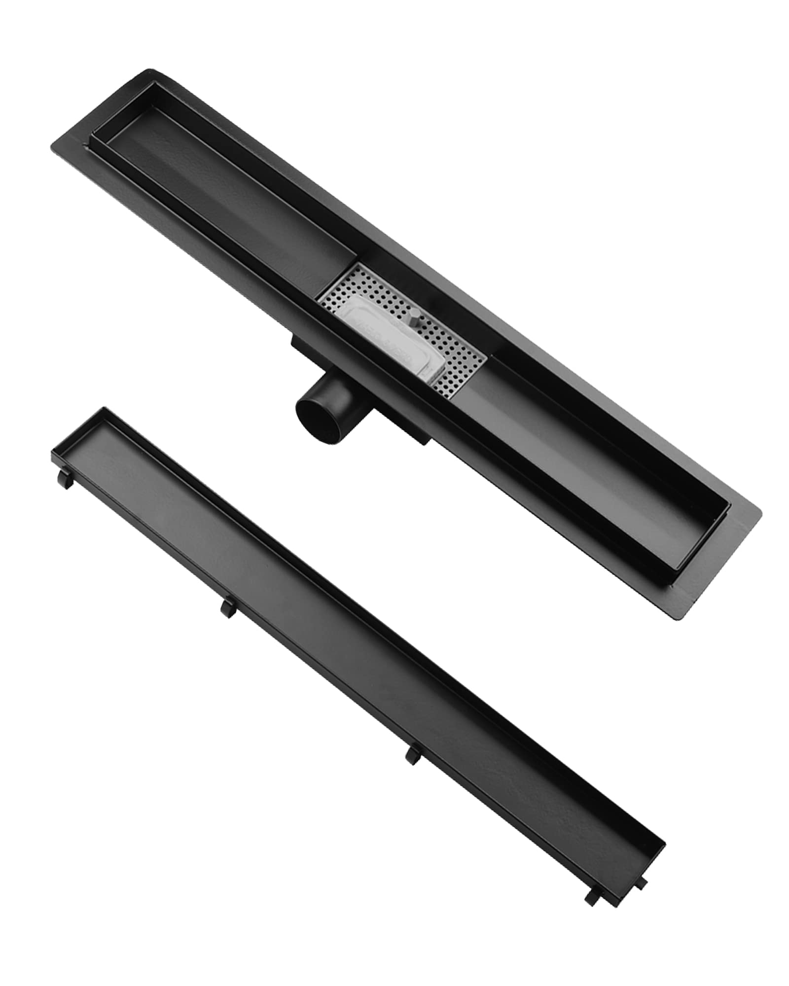 Juego de desagüe de ducha lineal de acero inoxidable de 24 pulgadas, 2 en 1, de doble cara, con tope de olor y colador de pelo para baños