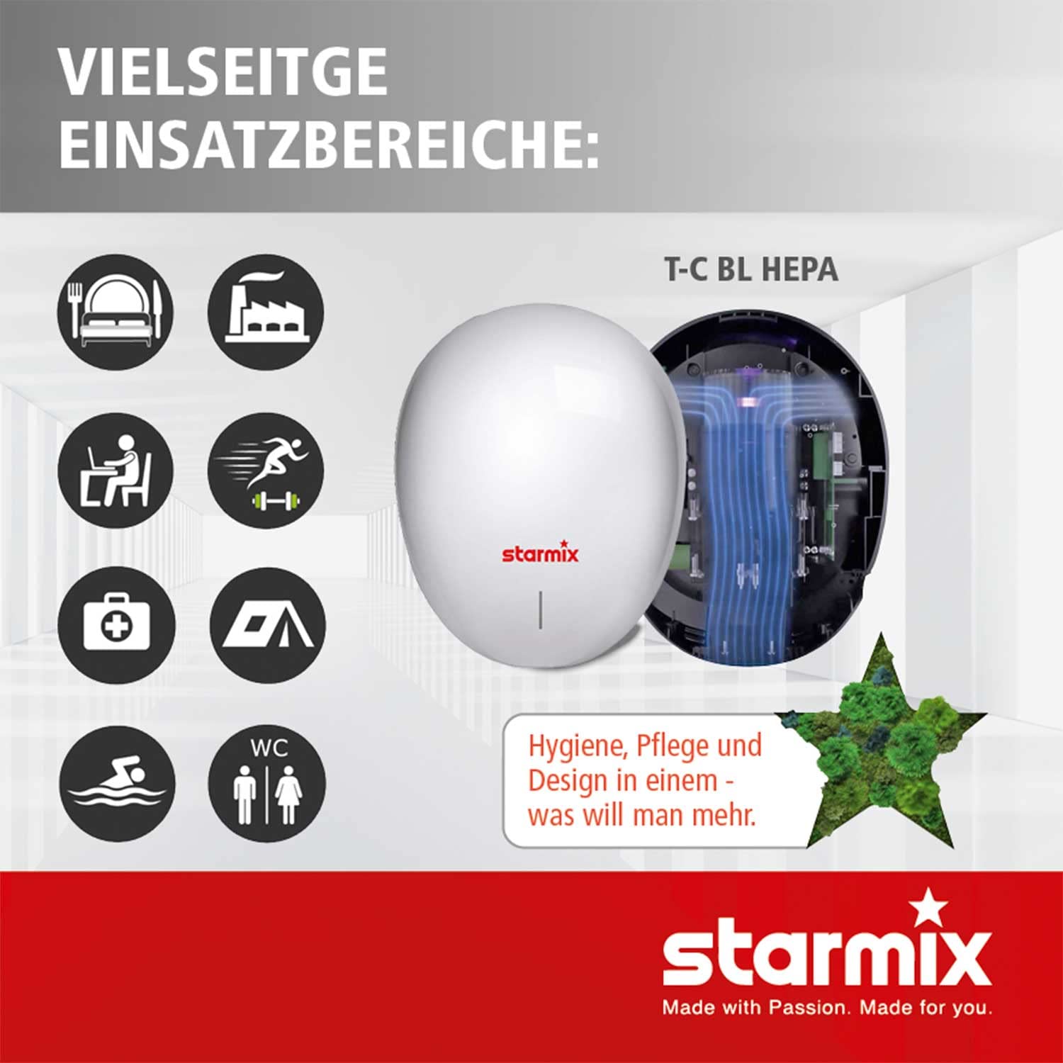 Starmix Warmluft-Händetrockner T-C BL HEPA (Händetrockner - Hygienisch, nachhaltig, effizient mit HEPA Filter und UV-C Lampe) Nr. 105000