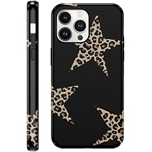 Cute Y2K Star Phone Case for iPhone 13 Pro Cheetah Print Black Case 6.1", Aesthetic Cool Leopard Pattern 2-in-1 Glossy Cover Shockproof Slim Soft TPU Hard PC Protection Girls Women Funda