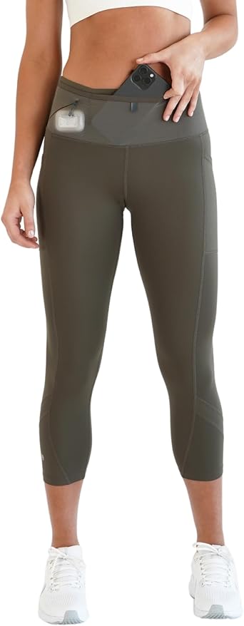 FlipBelt Womens Air Crop Legging Yoga Pants Breathable High-Waisted Workout Leggings with Running Belt Pockets Athletic