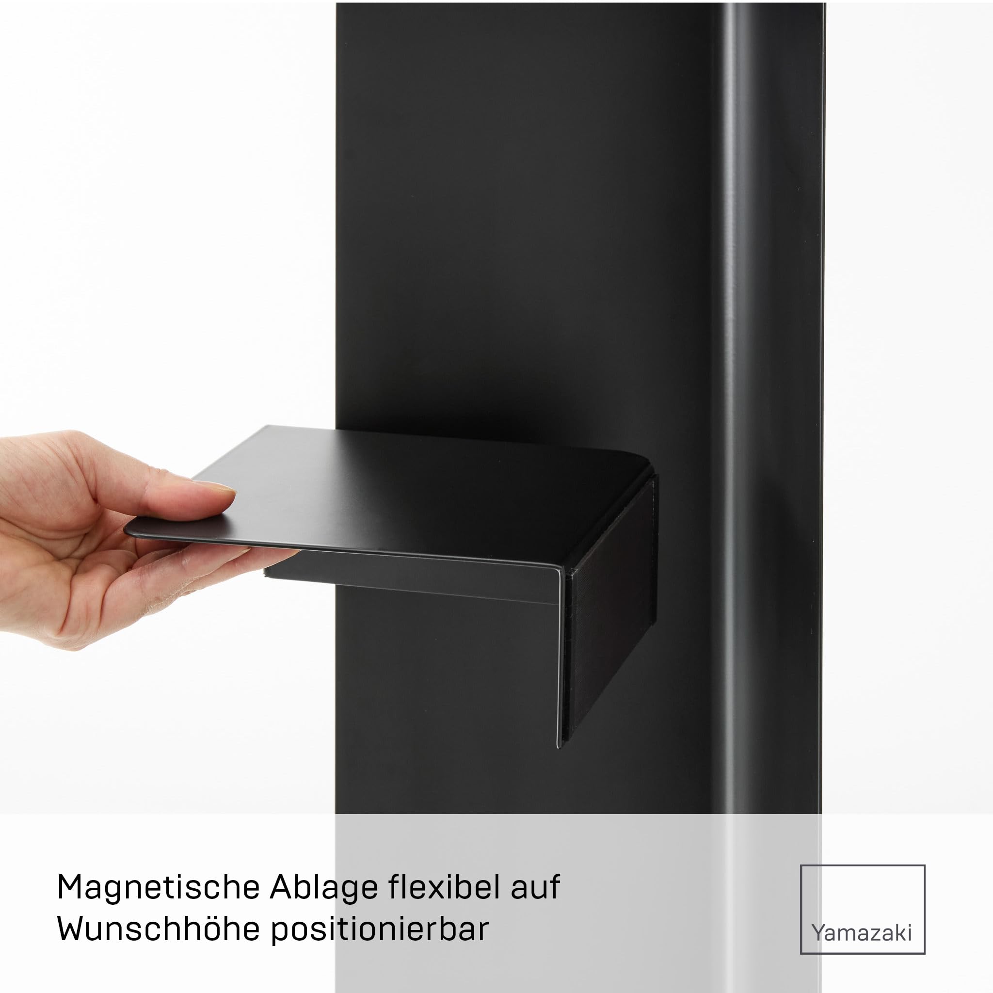 Yamazaki 1490 Tower Toilettenpapierhalter mit Rollen, schwarz, Stahl/Magnet, minimalistisch, 16 x 16 x 80,5 cm