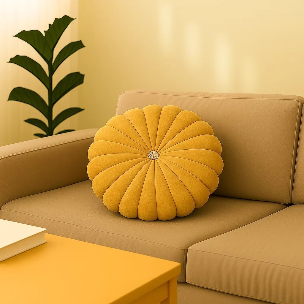Premium Round Cushion for Sofa and Floor Seating | Cushion Velvet Tufted Decorative Throw Pillow for Living Room, Bedroom, Office Chair, Couch, Bed and Home Decor Gift (1, Gold)-image-18