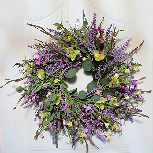 æ— 24 h Artificial Lavender Wreath, Floral Farmhouse Wreath with Purple Florets, Daisy, Green,purple 210301QY07-10025-1808311385