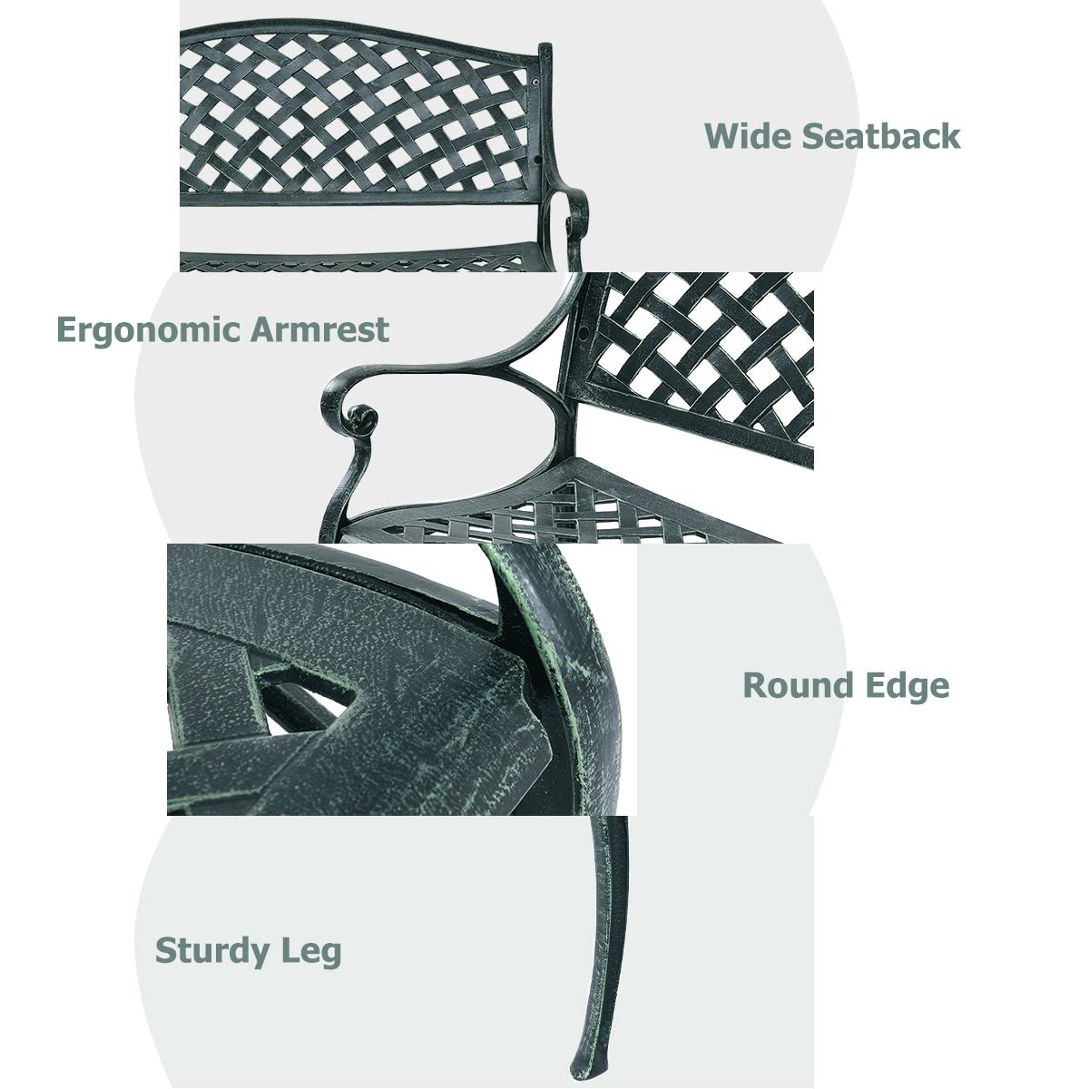 KOMFOTTEU Banco de Jardín de 2 Plazas, Banco de Parque de Aluminio con Carga de 280 kg, Asiento para Exterior con Respaldo Alto y Reposabrazos, para Balcón, Patio, 103 x 60 x 83 cm