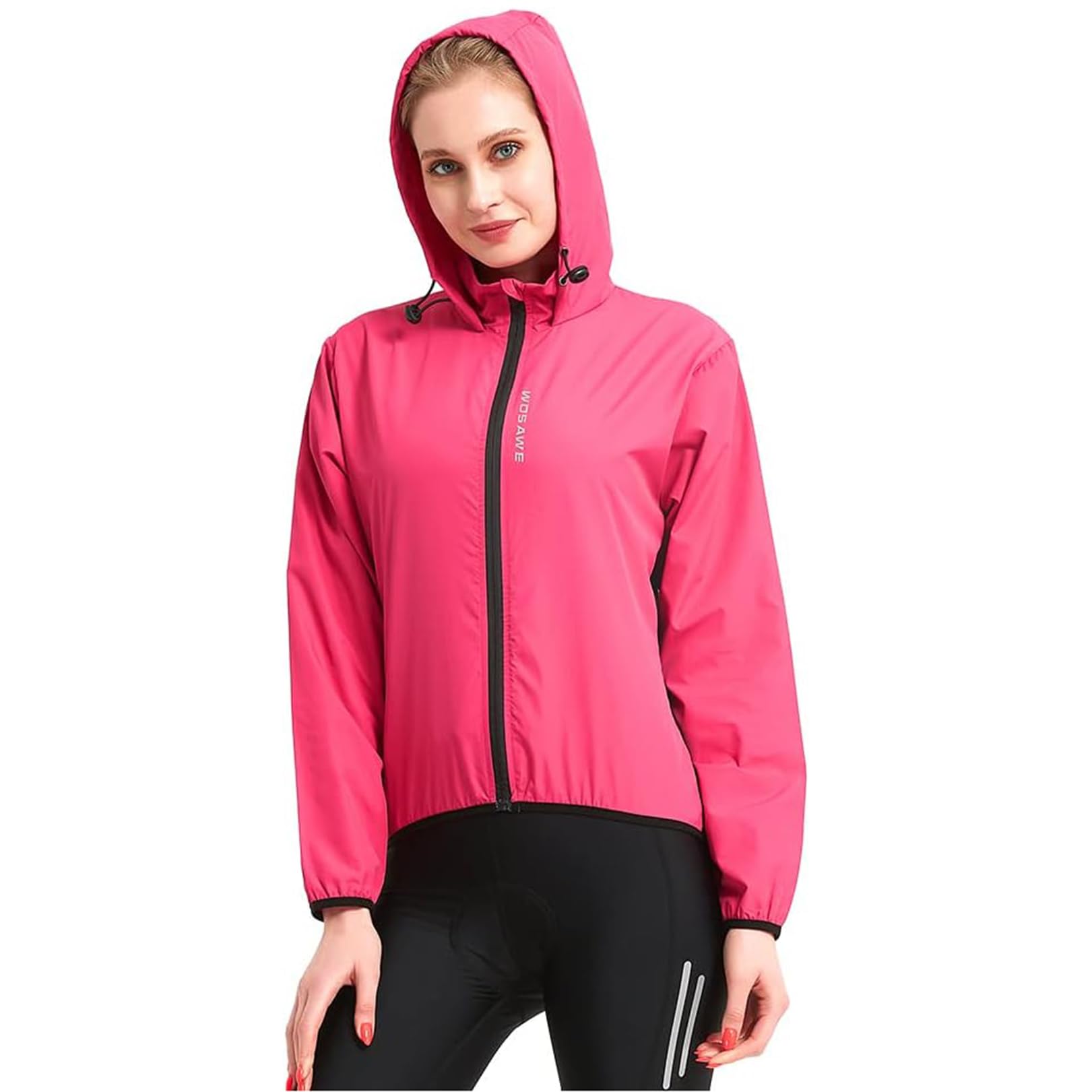 Giacca da Ciclismo Donna,Impermeabile Leggera,Traspirante,Antipioggia,da Donna,Maglia Riflettente ad Alta visibilità,Maniche Lunghe, Cappotto Antivento,Equitazione,Corsa,Pink-S