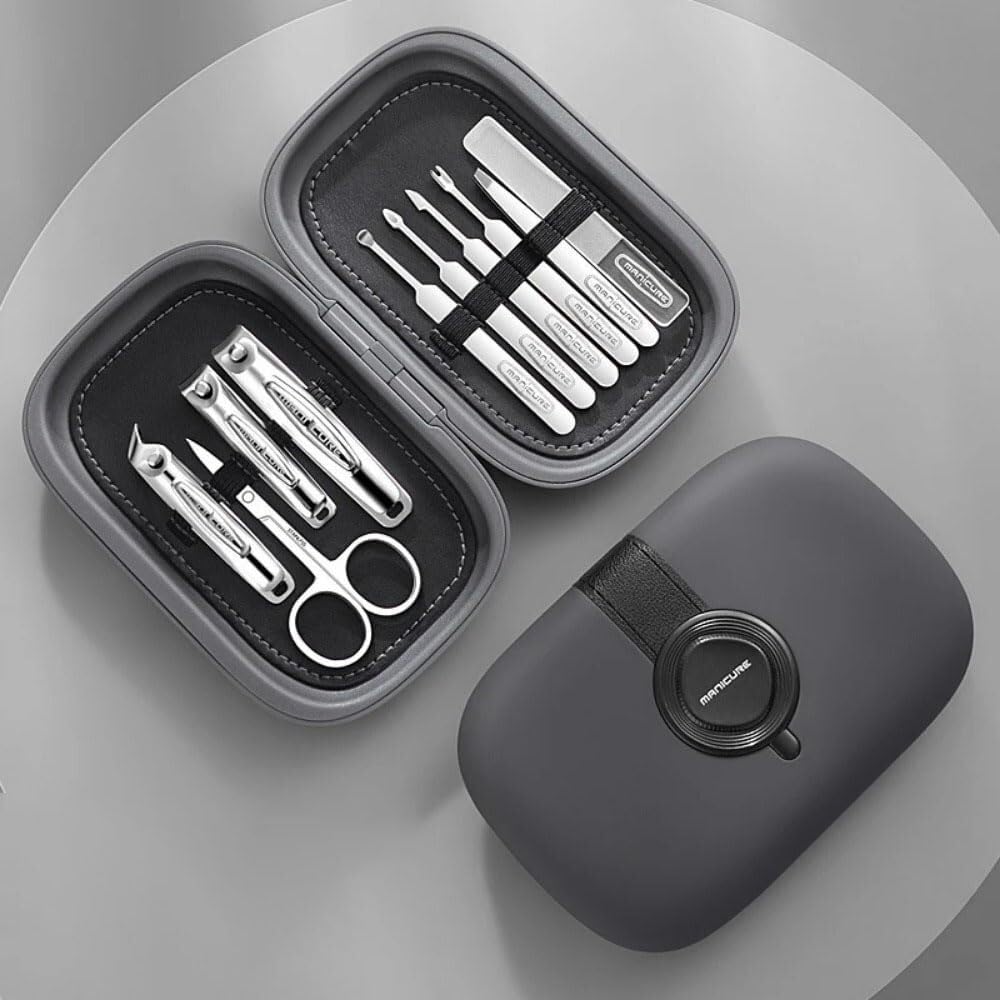 Coupe-Ongles 10 pièces - Kit de beauté Portable et élégant, idéal pour Les Voyages et Un Usage Quotidien (Gris)