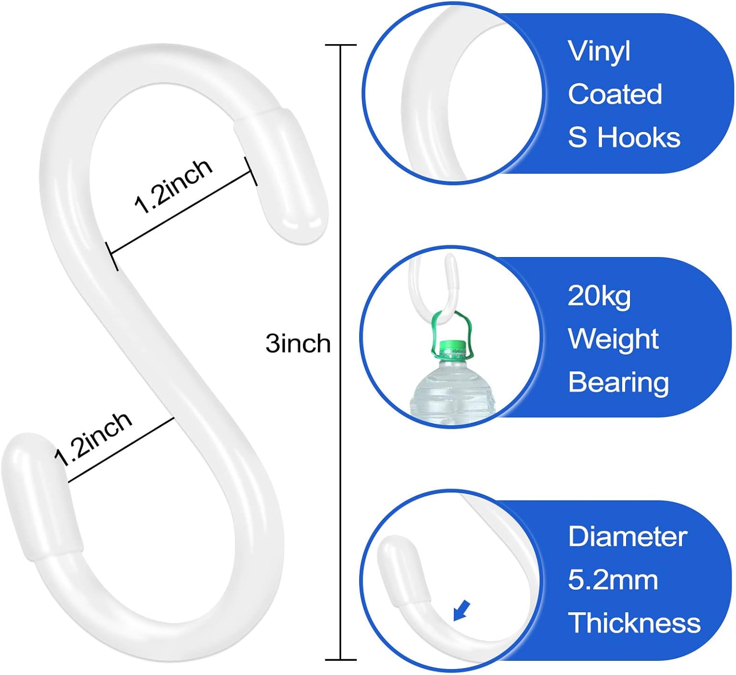 DINGEE White S Hooks, 3 Inch Vinyl Coated S Hook for Hanging Plants,10 Pack Non Slip Heavy Duty Small Rubber Coated Closet S Hook for Hanging Jeans Plants Jewelry Pot Pan Cups Towels