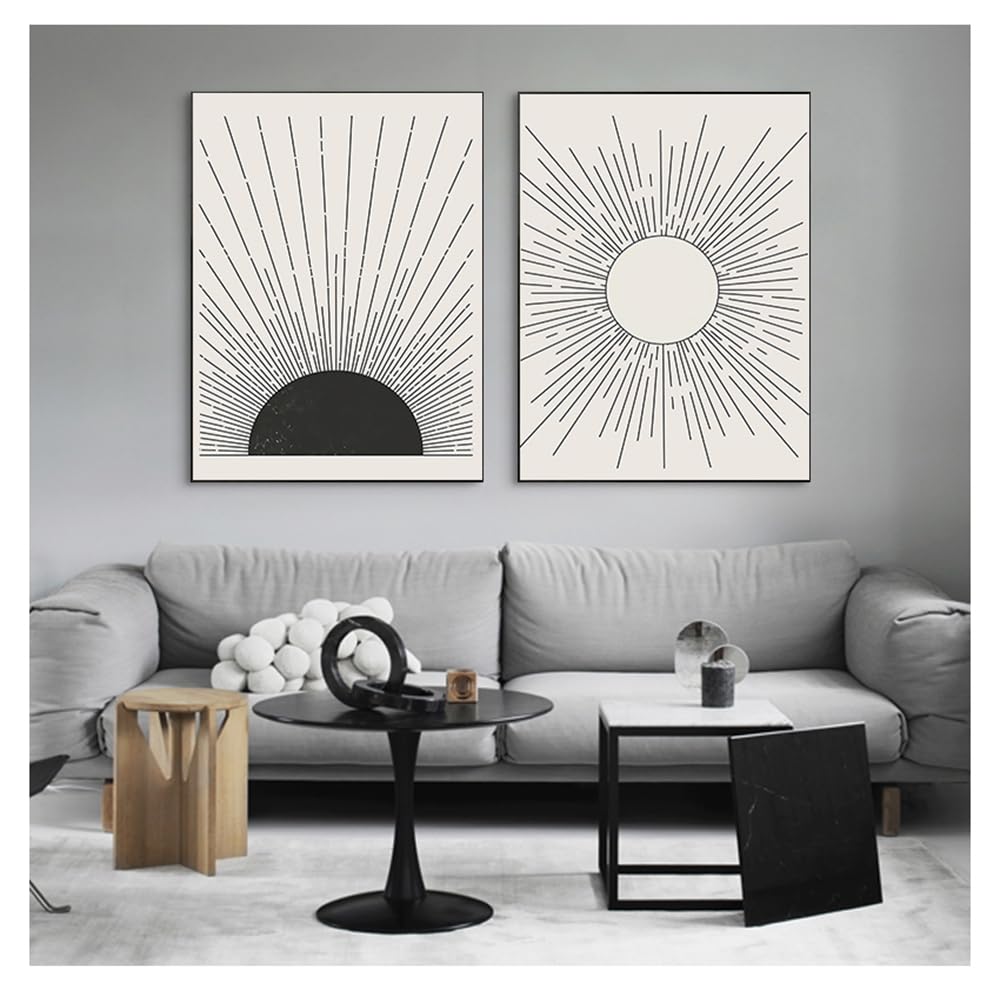 WUHBCZ Pictures,Modern Poster Neutral Canvas Print Line Drawing Wall Pictures Sun Illustration Mid Century Abstract Painting Living Bedroom Room Decor-50 * 60cm*2PCS (No Frame)