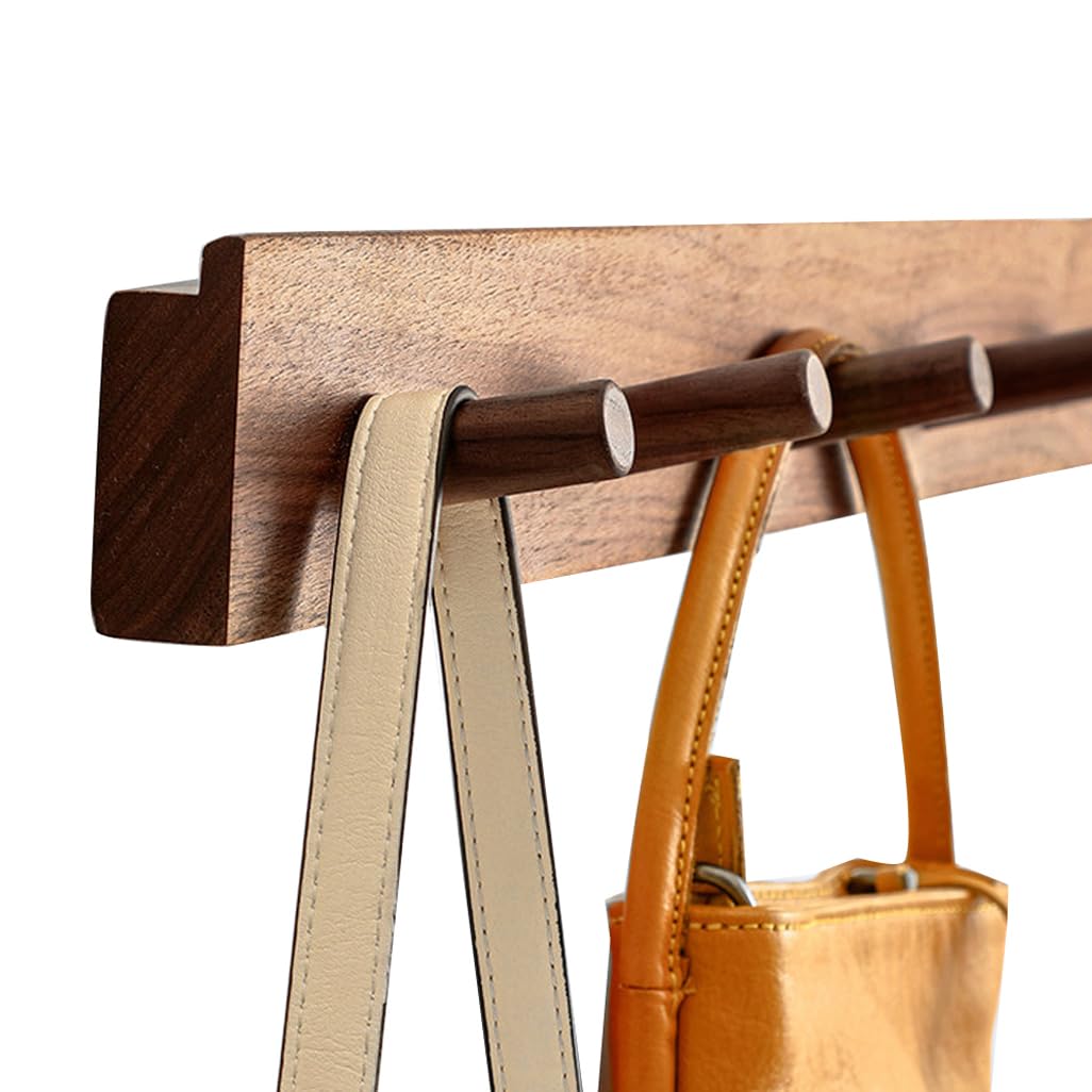 ZHOUXIAO Solid Wood Coat Rack Wall Mount,Walnut Wood Coat Hooks Hanger Wall Mounted 5hook