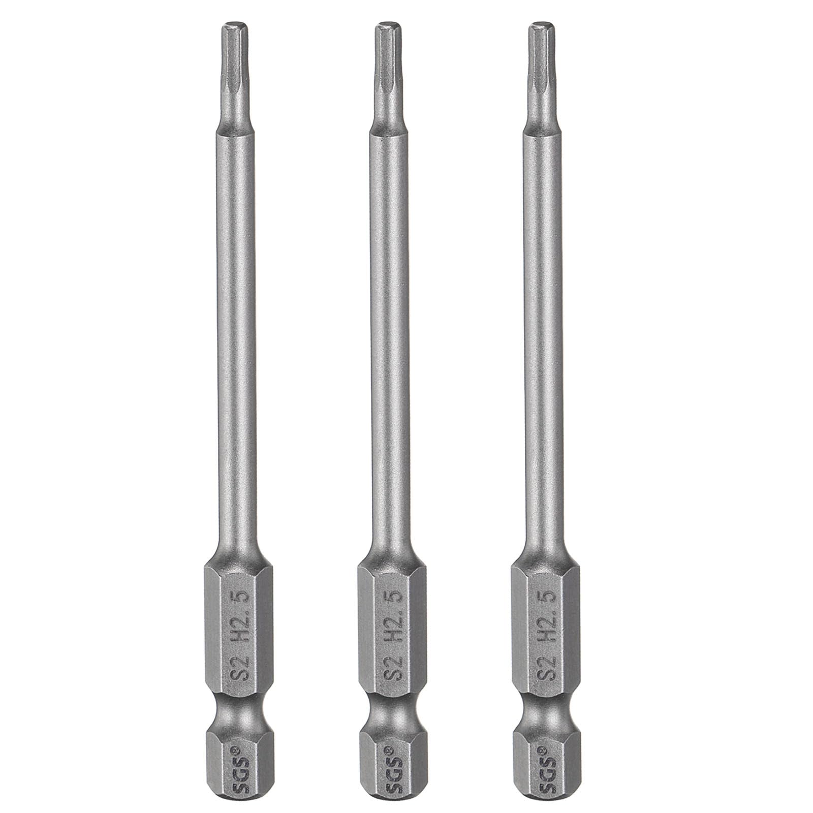 sourcing map H2.5 Hex Head Drill Bit Wrench 2.5mm 1/4" 4" L 3pcs — image 1
