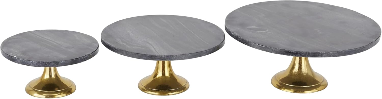 The Novogratz Aluminum Cake Stand with Gold Base, Set of 3 15", 12", 9"W, Black
