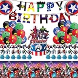 45PCS for superhero Birthday Party Supplies,Avengers Party Decorations Set Include Banner, Balloons, Cake Cupcake Toppers, Tablecloth for Girls Avengers Theme Party