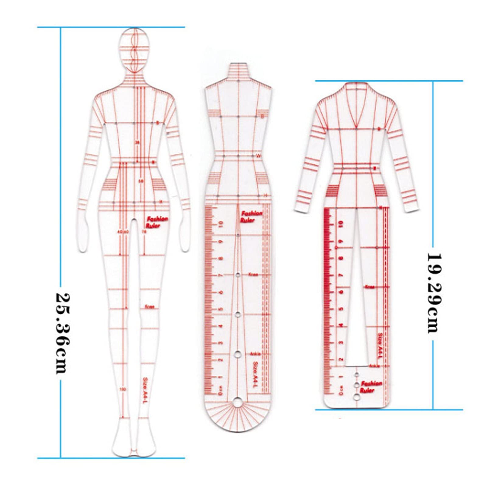 Righello Modello Curva Righelli per Abbigliamento Umanoide Acrilico Trasparente, Righello Modello di Design per Abbigliamento, Strumenti per Cucire di Misurazione Dell'Abbigliamento(Size:A)