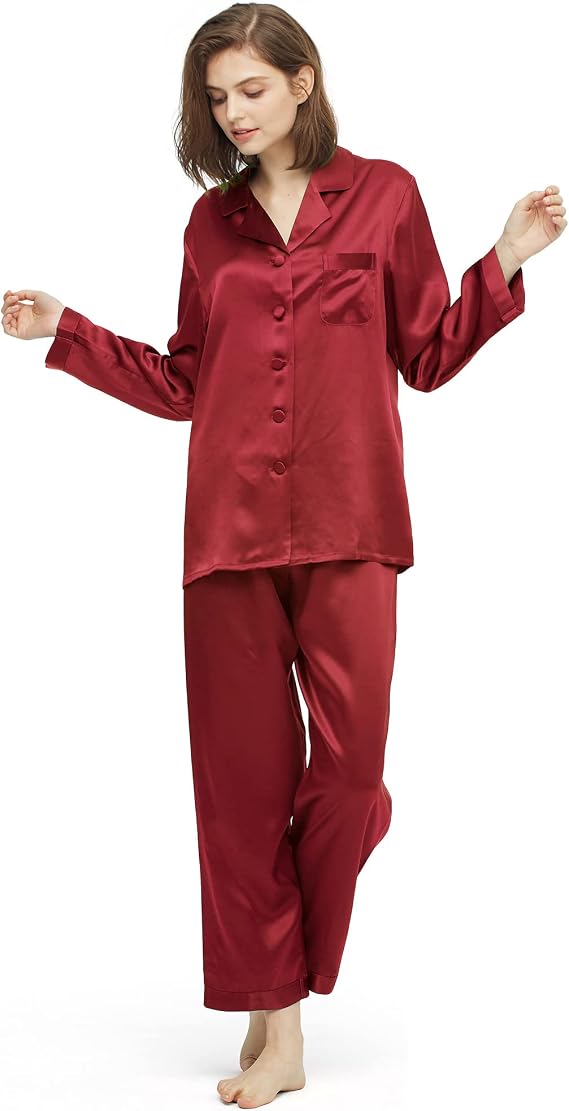 LilySilk Silk Pajamas for Women Comfy Two Piece Silk Pj Set Long Sleeve Real Mulberry Silk Sleepwear Lounewear Ladies