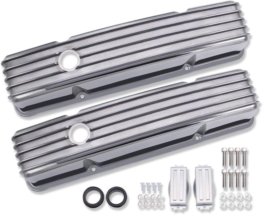 Tall Finned Valve Covers for Chevy Small Block SBC 283 305 327 350 400 1958-1986 Polished Aluminum
