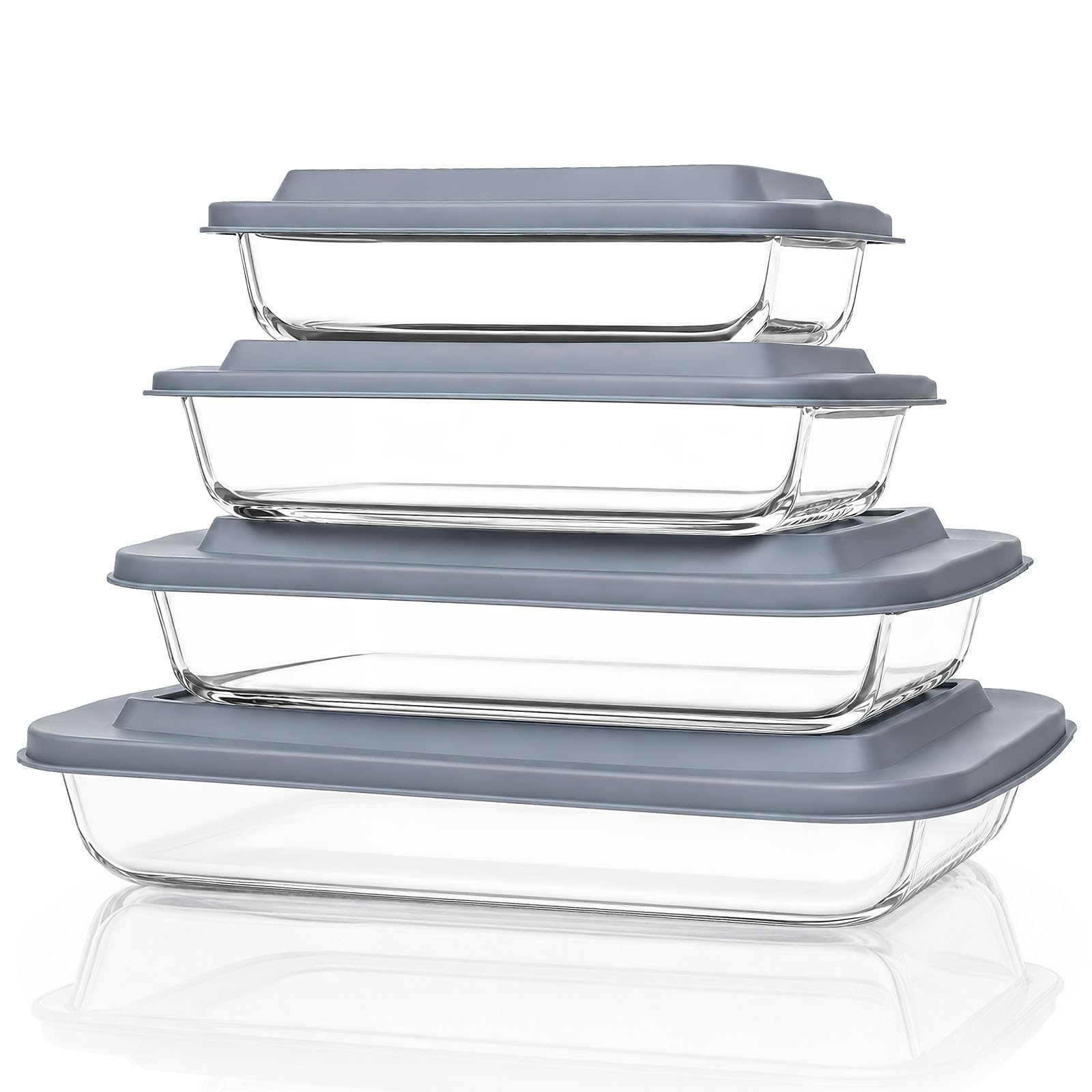 4 Pack Large Glass Casserole Dishes for Oven, Borosilicate Baking Dishes with Lids, Rectangular Glass Roasting Pan Sets for Lasagne Meal Prep, Freezer & Microwave Safe (1L + 1.6L + 2.2L + 3L)