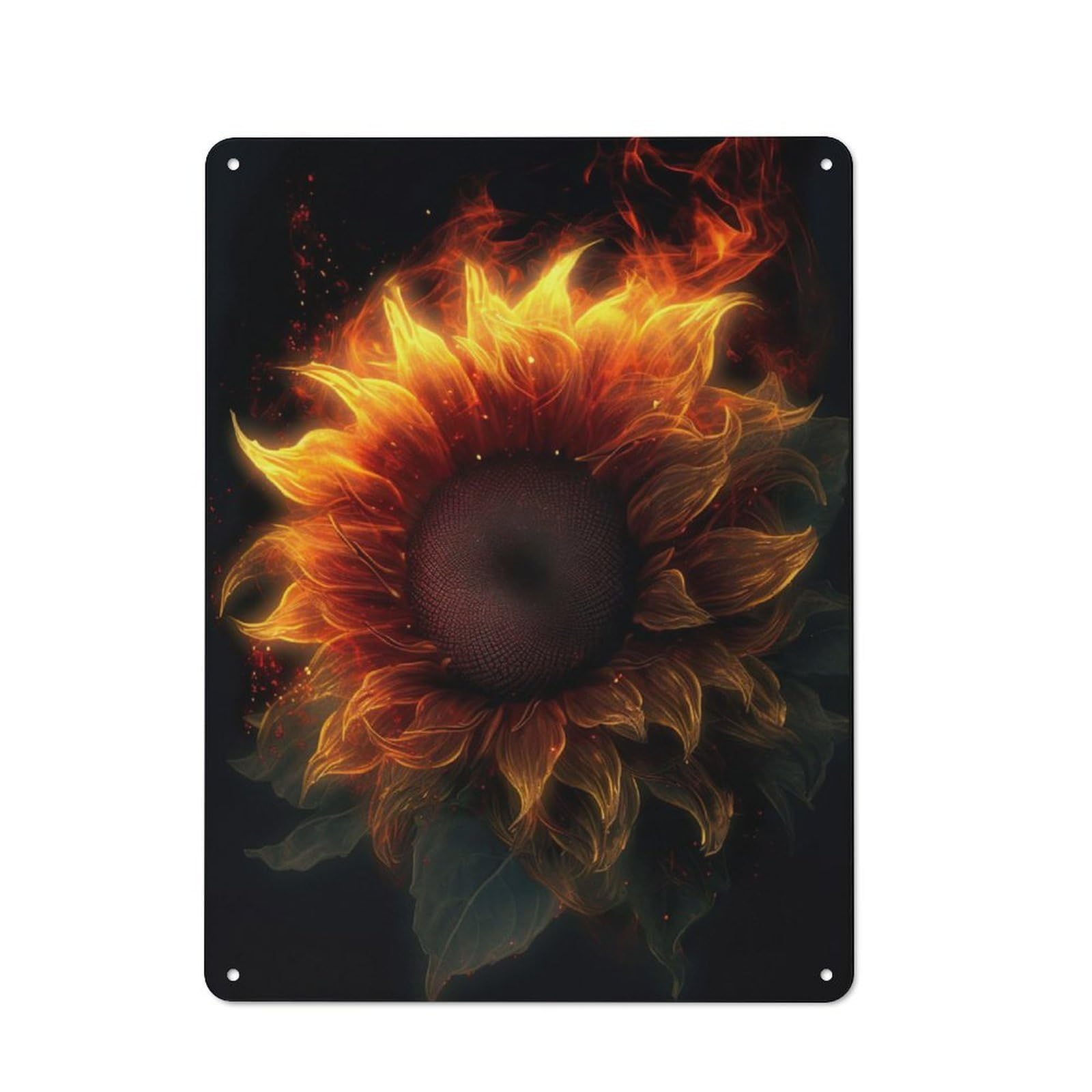 Junmoney Sunflower Flames Smoke Metal Plaque 40X30cm With For Workshop Wall, Retro Decor, A New Home Gift For Collectors Of Metal Signs