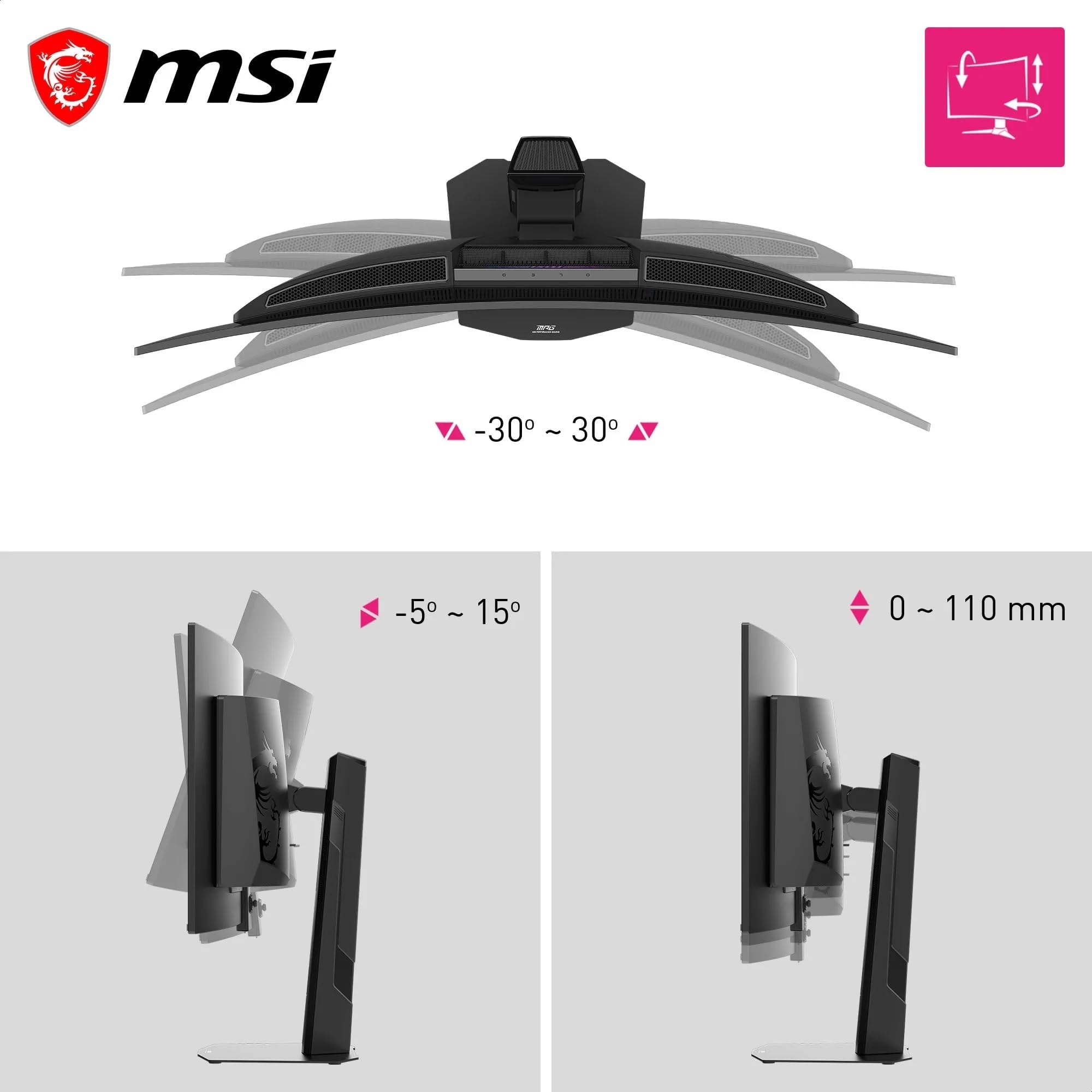 MSI MPG 341CQR X36 Gaming-Monitor 34 Zoll UWQHD (3440x1440, 1800R), 5ě gen QD-OLED, 360Hz, 0,03ms, HDR Customization, Adaptive-Sync, KVM, HDMI 2.1, DP 2.1, USB-C (98W PD), AI Vision, Schwarz